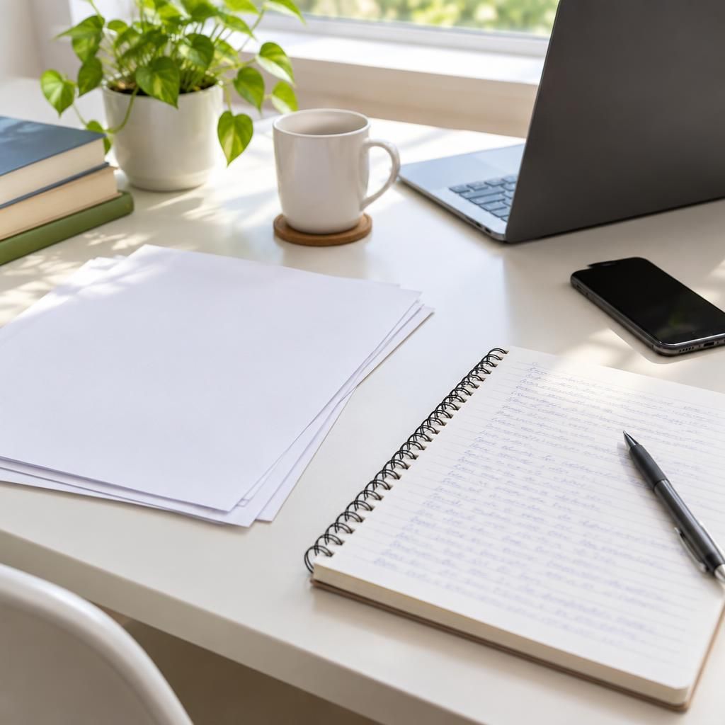 Periódico y cuaderno sobre una mesa luminosa